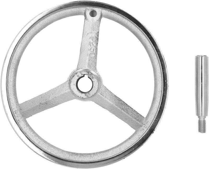 Hyuduo 250mm/9.8in Rotary Hand wheel Chrome Plated Design 3 Spoke Round Metal Hand Wheel with Revolving Handle for Lathe Milling Grinding Machine - Image 1